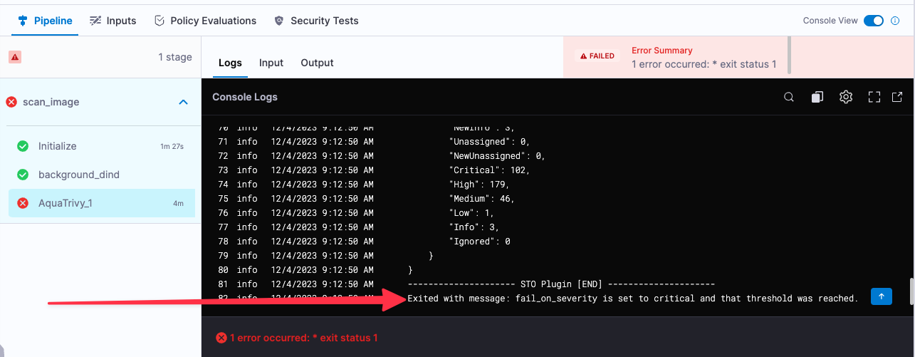 pipeline failed, critical issues found